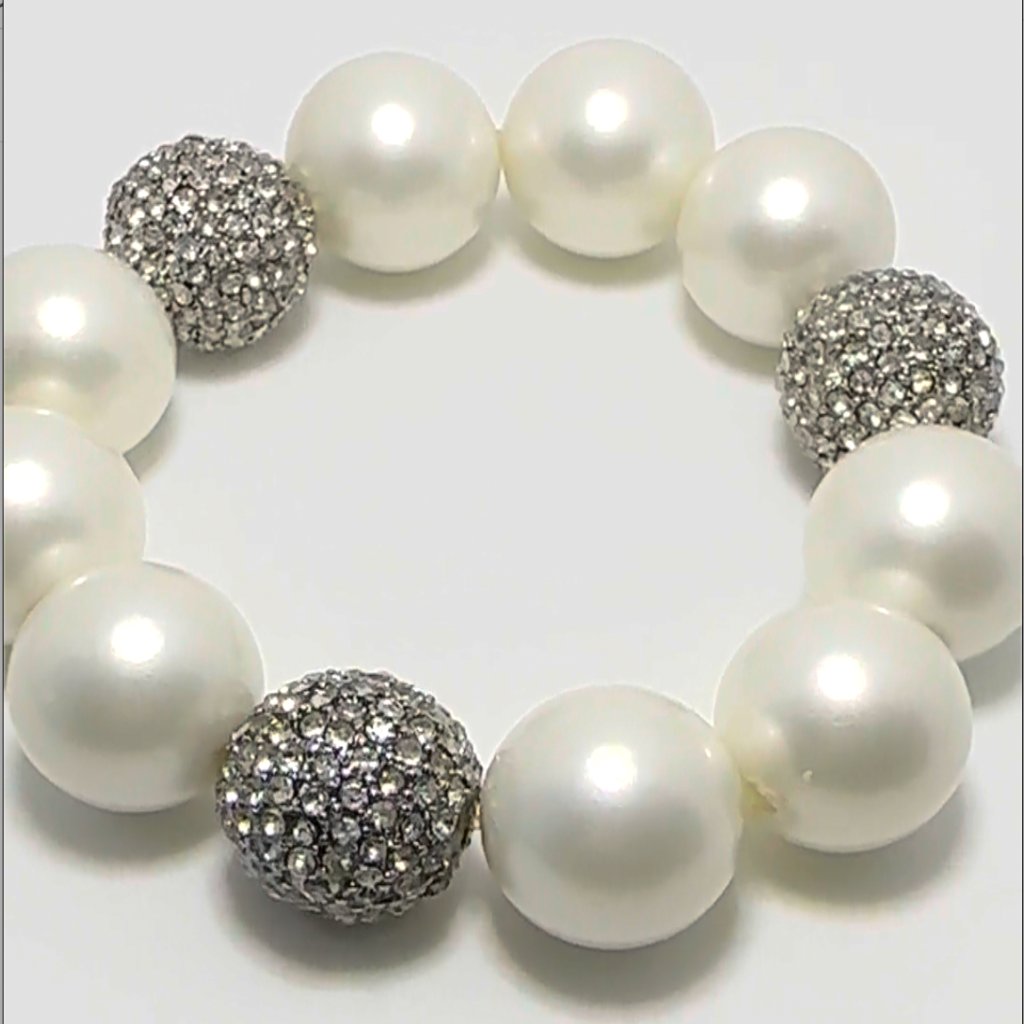 Kenneth Jay Lane Pearl Pave Silver Crystal Brac 195$